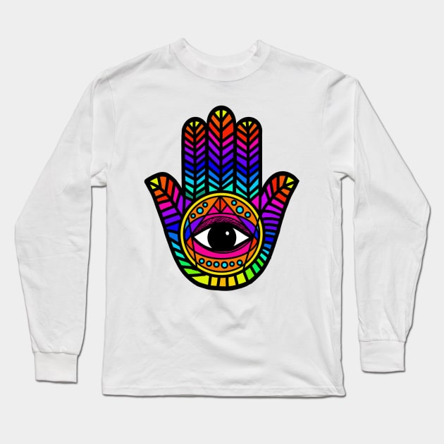 Hand of Hamsa Fatima Evil Eye Protection Long Sleeve T-Shirt by livania